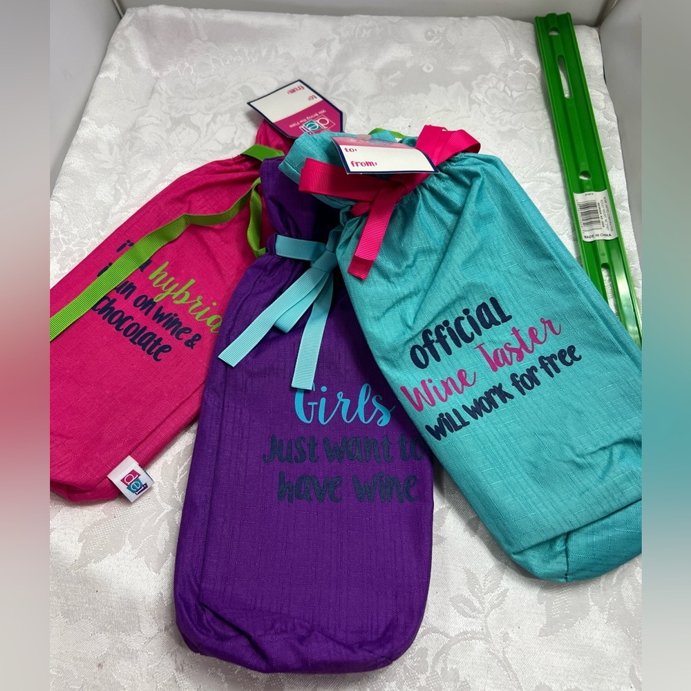 3 Pack Fun Fabric Wine Gift Bags Set of 3 Fabric Wine Bags see fun details
